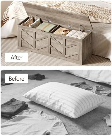 51.2" Extra Large Storage Chest, Wooden Storage Bench with 2 Safety Hinges