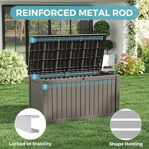 151 Gal Deck Box, Outdoor Storage Box Waterproof Lockable, Gas Lift,Grey