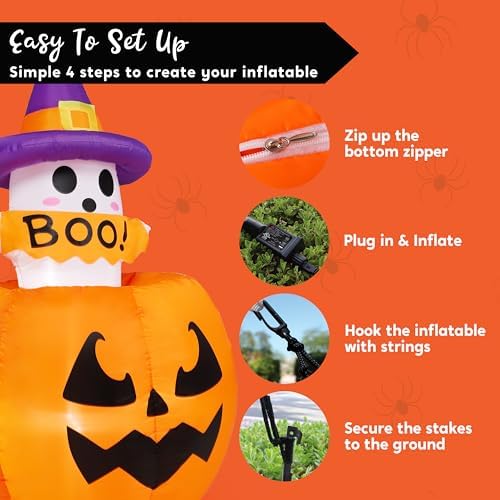 Joiedomi 5ft Tall Halloween Animated Inflatables Outdoor Decorations, Inflatable Ghost on Pumpkin with LEDs, Cute Blow Up Pumpkin Ghost Decor for Outside Yard Outdoor Lawn Garden Party Decoration