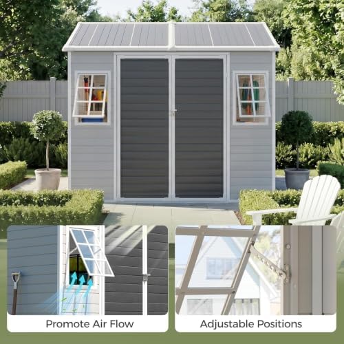 Restland 8x6 FT Resin Storage Shed with Floor & Adjustable Windows