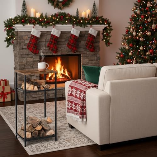 2-tier 32 Inch Firewood Rack Log Holder Indoor Outdoor, Black