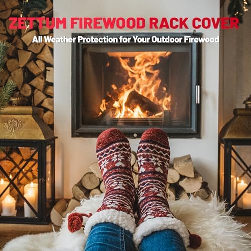 Zettum Firewood Rack Cover 4 Feet - 600D Wood Rack Cover Waterproof & Heavy Duty, 4 Foot Outdoor Log Pile Holder Covers Storage for 4FT Standard Fire Wood Rack Stands (48 x 24 x 49 Inch)