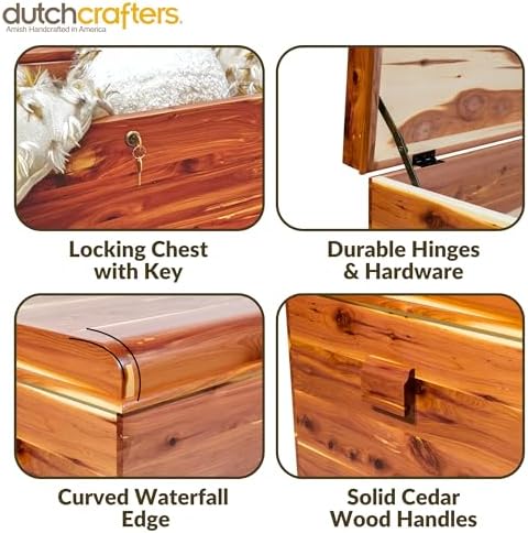 DutchCrafters Cedar Wood Blanket Storage for Living Room, Fully Lined Hope Chest, Bedroom Bench, Lockable Storage Box, Locking Chest with Handles and Waterfall Edge - Amish Made in USA (41" Medium)
