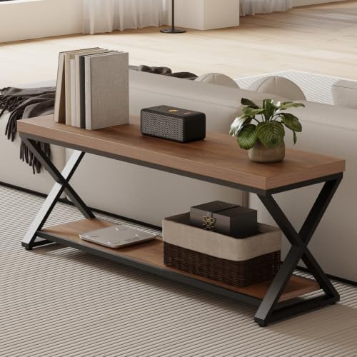 IBF Rustic Entryway Bench with Storage, Rustic Oak Wood and Metal Bench