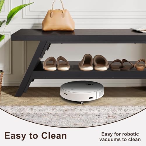 2-Tier Shoe Storage Bench, 55" Large Solid Wood Entryway Stool Storage