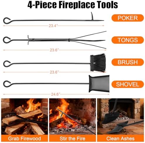 Outvita 2 Tier Firewood Log Rack, Iron Lumber Storage Holder, Wood Pile Stacker Organizer for Indoor Outdoor Fireplace Stove Pit with 4 Fire Tools Hanging Hooks Christmas Elements Black