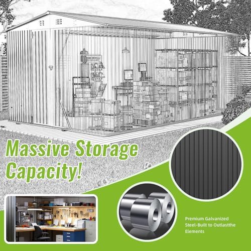 10X14 FT Outdoor Storage Shed, Durable Metal Outside Storage with Lockable Doors, Waterproof Storage Shed for Tools, Equipment, Ideal for Backyard Garden Patio Lawn