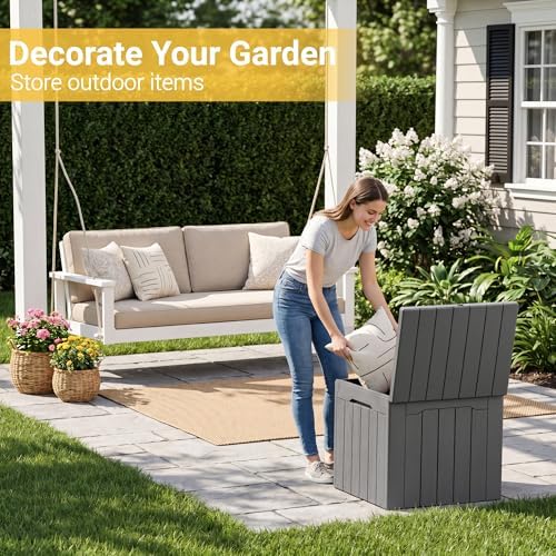 Greesum 33 Gallon Resin Deck Box All Weather Outdoor Storage Boxes, Gray