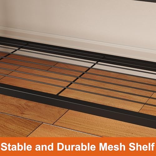 HOMEFORT Shoe Bench, Modern Industrial Shoe Storage Bench, Entryway Bench with Mesh Shelf and Sturdy Metal Frame, Metal Shoe Rack Bench for Hallway, Mudroom, Living Room, Rustic Brown