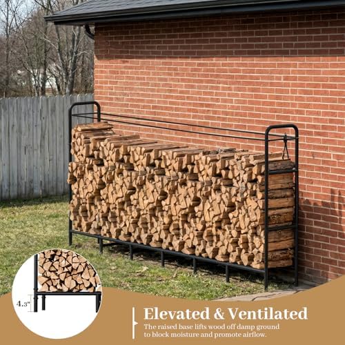 Firewood Rack 8FT Heavy Duty Metal Log Holder Stand for Fireplace