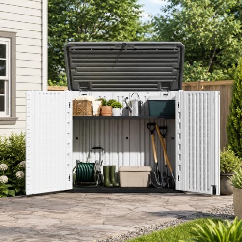 ADDOK Outdoor Storage Cabinet, 35 Cu.Ft Horizontal Resin Storage Shed