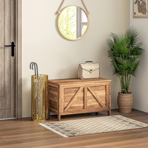 HOMCOM 30" Farmhouse Storage Bench Lift Top Storage Chest in Brown Oak