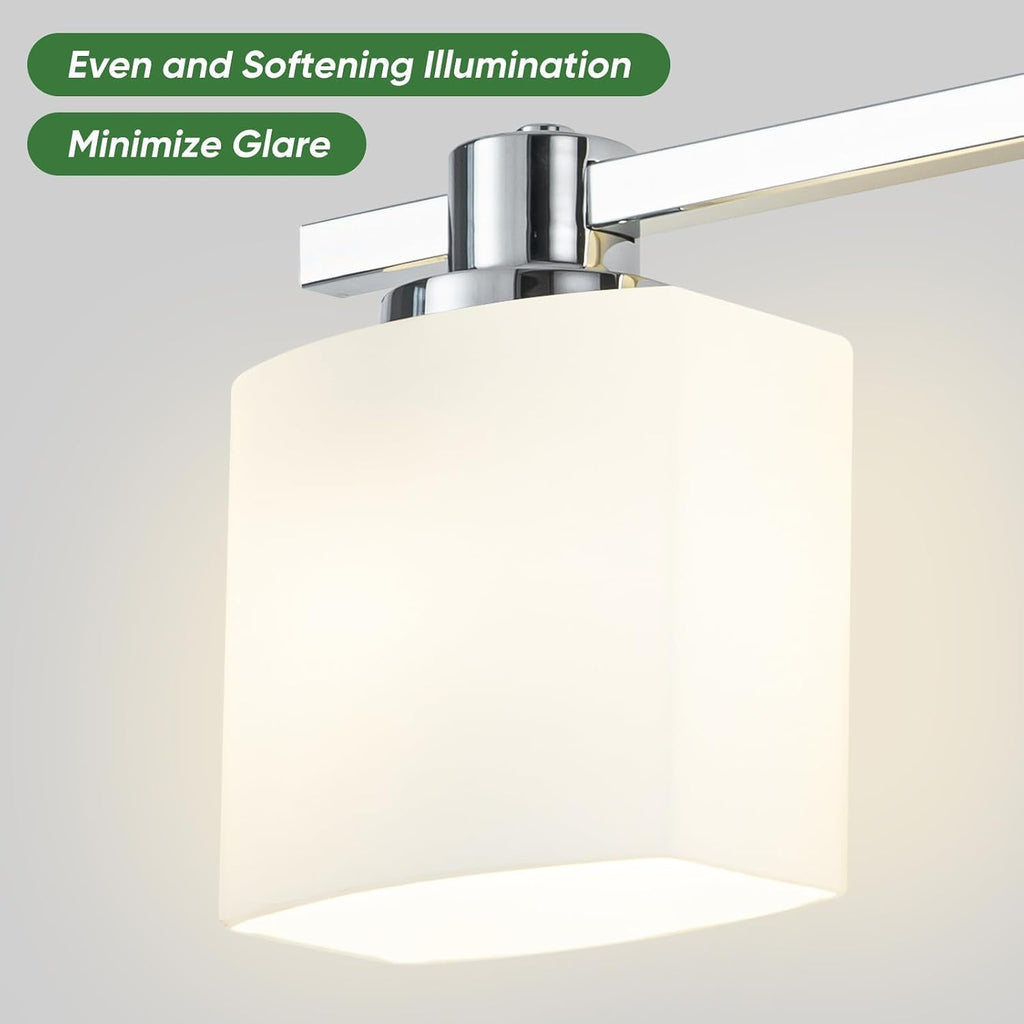 32 Inch Chrome Bathroom Light Fixtures Over Mirror 4 Light Bathroom Vanity Light Silver Modern Industrial Makeup Lighting Wall Sconce Shower Farmhouse Rustic Milk Glass Lamp Above Desk Sink