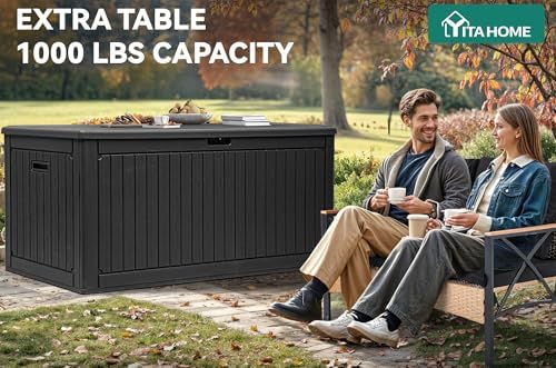 YITAHOME 320 Gallon Double-Wall Deck Box with Divider & Side Handles