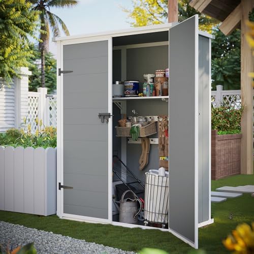 UDPATIO 51 Cu.ft Vertical Outdoor Storage Shed with Shelving Brackets,Grey