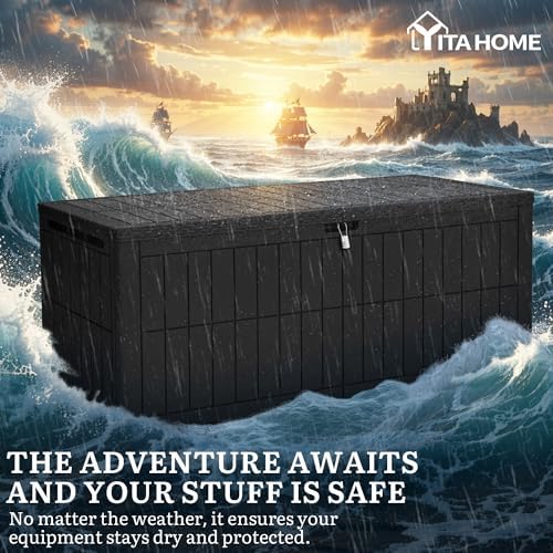 YITAHOME 240 Gallon Large Outdoor Storage Box XXL Resin Deck Box with Lock