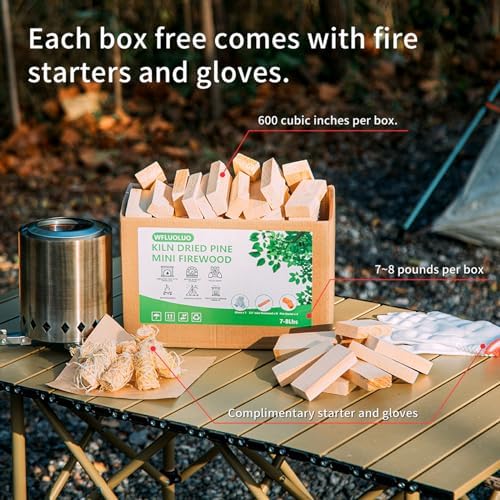 Mini Firewood with 4pcs Fire Starters&Gloves 3.5'' Lengths Pine Kiln Dried Fire Wood Great for Solo Stove Mesa, Tabletop Fire Pit,Pizza Oven Wood,Solo Stove Accessories