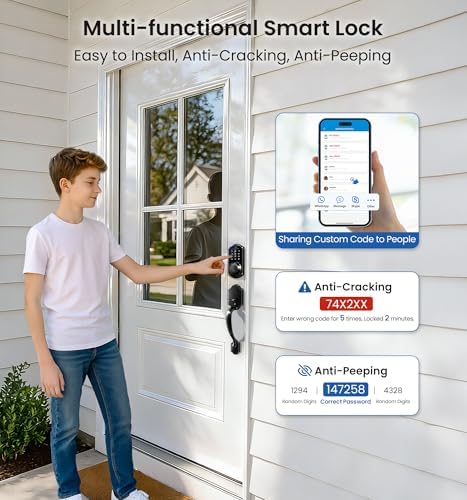 Veise VE07-H Fingerprint Smart Lock for Front Door Handle Set, Matte Black