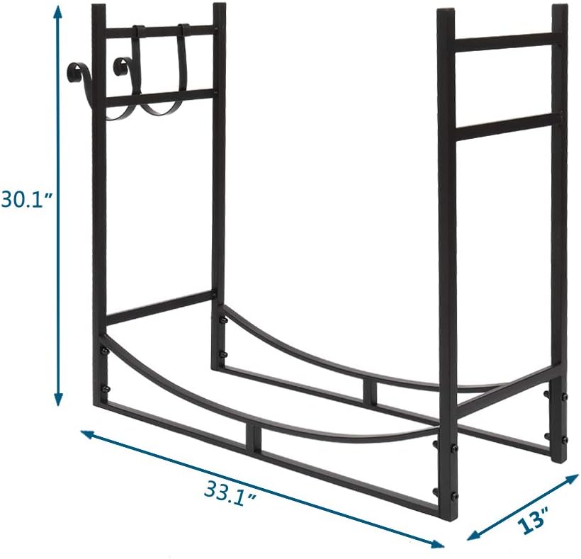 2.8 FT Steel Firewood Log Rack, Fireplace Wood Storage Lumber Stacking Carrier with Kindling Holder for Indoor Outdoor