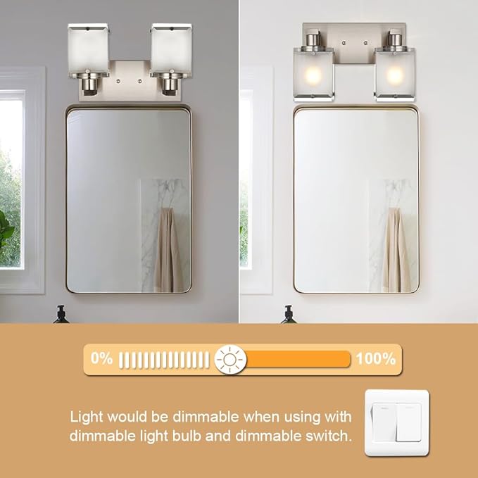 WINSHEN 2-Lights Wall Sconce Lighting, Brushed Nickel Bathroom Vanity Light