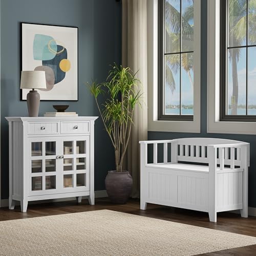 SIMPLIHOME Acadian Storage Bench and Cabinet Set in White