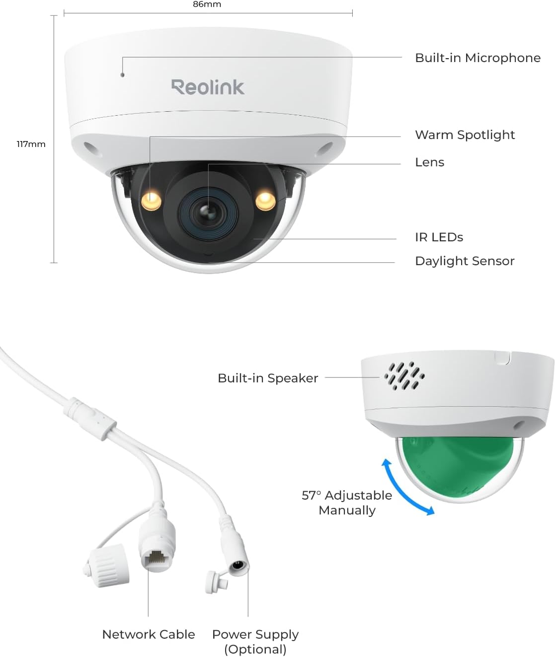 reolink rlc-1240a 12mp vandal-proof outdoor poe security camera, package contents