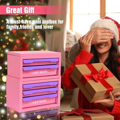 5-Drawer Metal Tool Box for DIY, Pink-Purple