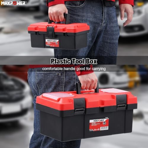 MAXPOWER 2-Pc Plastic Tool Box, 12" Small & 17" Portable Toolbox, Lockable