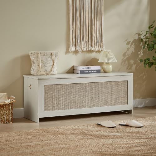 47.2" Storage Chest Extra Large,Rattan Storage Bench(White Cream)