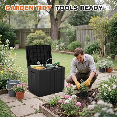 32 Gallon Deck Box Outdoor Indoor Waterproof Storage Box for Patio Furniture, Pool Accessories, Garden Tools, and Cushion Storage, Black