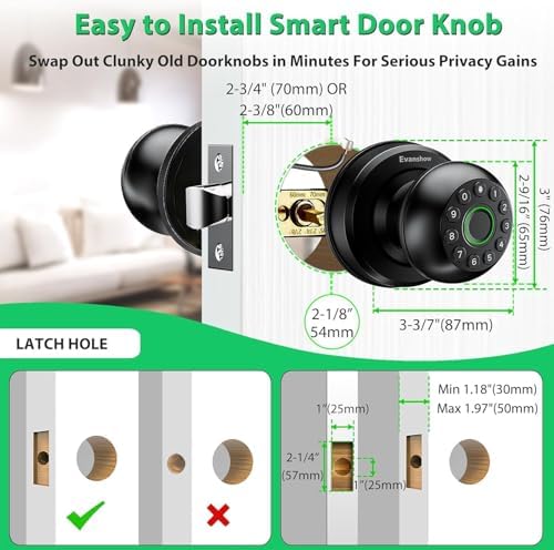 Smart Door Knob Fingerprint Lock 4-in-1 Keyless Entry (Fingerprint/App/Code/Key) Biometric Door with Auto-Lock Easy Install for Home/Bedroom/Office-Black