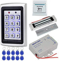 Full Kit Door Access Control System 125KHz RFID Keypad Reader Metal Case + 180KG Electromagnetic Lock + DC12V 3A Power Supply Controller + Door Exit Button + 10pcs Keyfobs