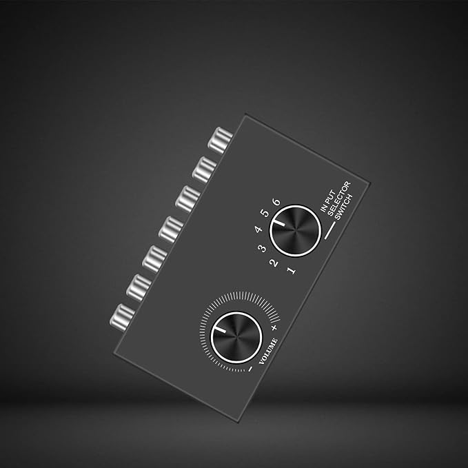 6-Way Audio Switcher, Right and Left Channel Stereo Audio Switcher, Plug & Play