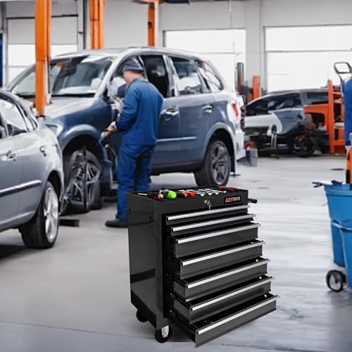 7 Drawers Rolling Tool Cart on Wheels, Multifunctional Organizer Tool Chest Tool Case, Trolley Tool Storage Tool Box for Workshop,Garage,Repair Shop (7 Drawers 24.2" W×12.9" D×30.51" H-Black)