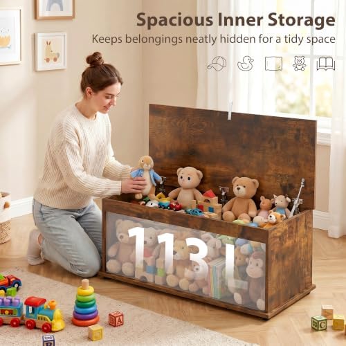 HOMCOM 39.4" Modern Storage Chest, Lift Top Storage Bench, Rustic Brown