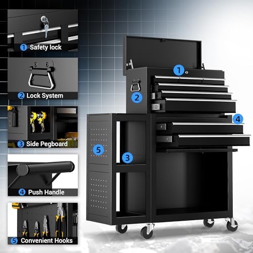 Metal Tool Chest, 8 Drawer Rolling Tool Chest with Wheels