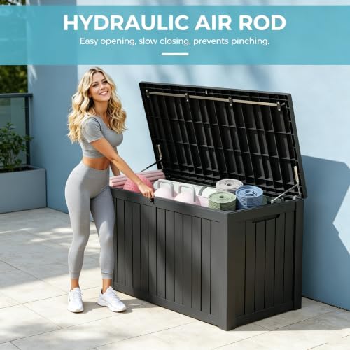 Resin Outdoor Deck Storage Box Waterproof (Black, 180 Gallon)