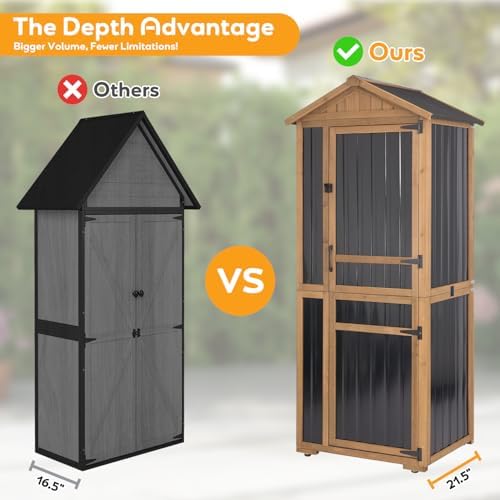 Outdoor Storage Cabinet, Extra-Tall Shed with Removable Shelf for Long Tool