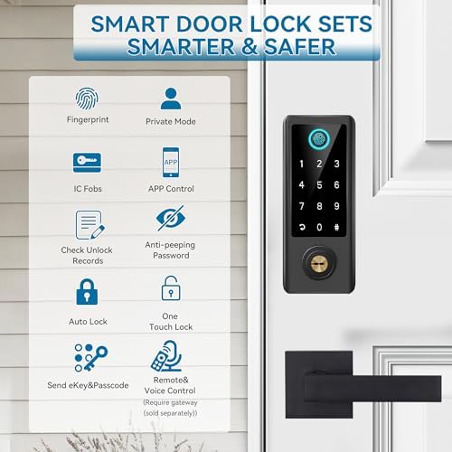 BEBASIA Smart Fingerprint Door Lock with Handle Set, Full App Control
