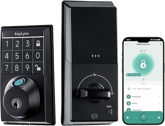 Keylynx 4-in-1 Smart Door Lock with APP Control, Fingerprint Door Locks with Keypad Deadbolt, Keyless Entry Door Lock with Auto-Locking, 16-Month Battery Life Deadbolt Lock, Easy Installation