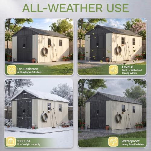 Greesum 8x12 FT Resin Outdoor Storage Shed with Floor, Beige