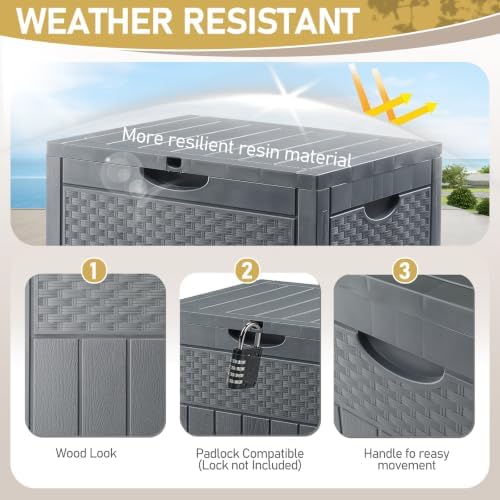 VINGLI 33 Gallon Weatherproof Lockable Outdoor Storage Box (Grey)