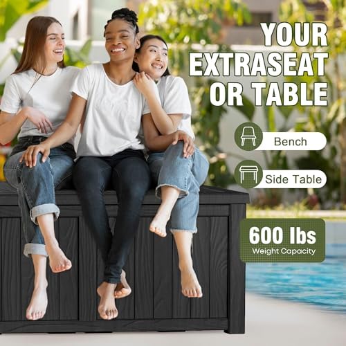 150 Gallon Outdoor Storage Box Patio Deck Box Waterproof, Resin Lockable Outside Large Storage Bin for Pool Cushion Furniture, Garden Tools UV-Resistant, Black