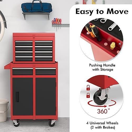 IRONMAX 2-in-1 Detachable Rolling Metal Tool Chest, 5 Drawers, Black & Red