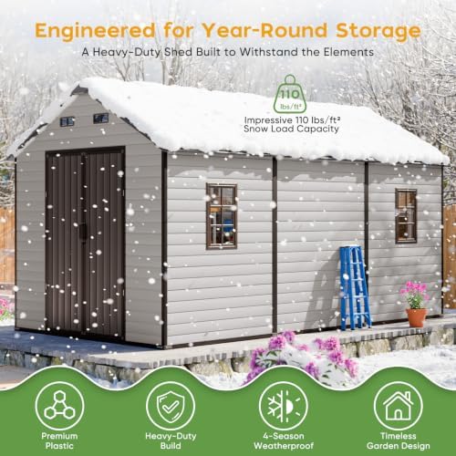 WACASA 8x14 FT Deep Resin Plastic Outdoor Storage Shed, Floor Included