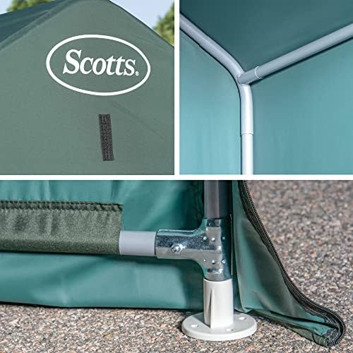 Scotts 4x4x6 FT Pop-Up Outdoor Storage Shed, Portable Water-Resistant Deck & Garden Tent Shelter for Tools, Equipment & Lawn Gear