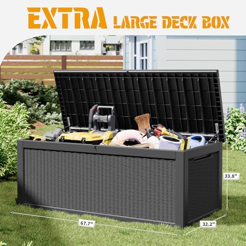 340 Gal Deck Box, Outdoor Storage Box Waterproof Lockable, Gas Lift,Black