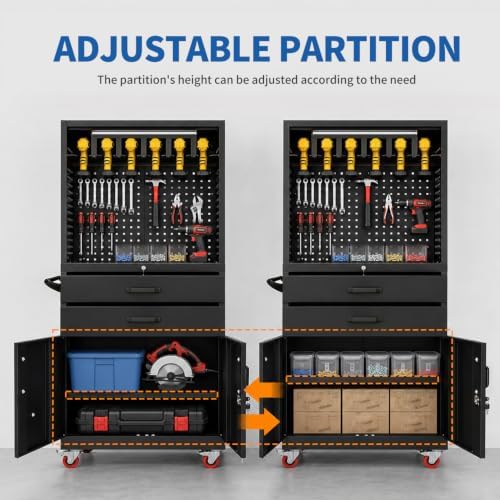 Mobile Tool Cart, Tool Chest with Locking Wheels, Charging Station