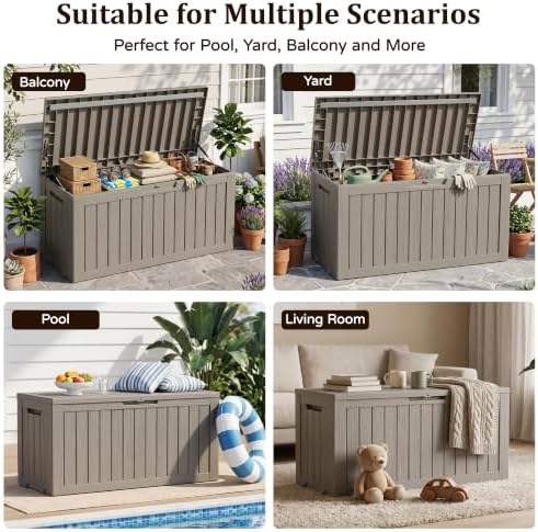 Outdoor Storage Box,130 Gallon Lockable Deck Box with Wheels,Grey