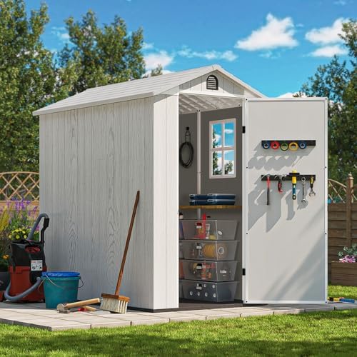 Patiowell 4x6 FT Plastic Outdoor Storage Shed with Floor, Light Gray